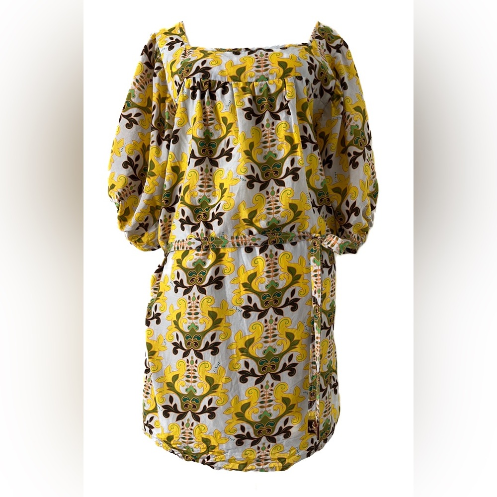 T-Bags Peplum Style Puff Sleeve Belted Paisley Print Mini Dress